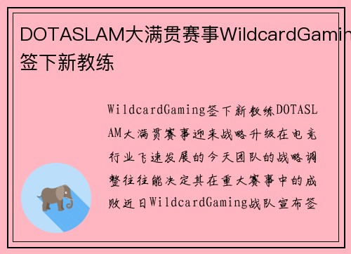 DOTASLAM大满贯赛事WildcardGaming签下新教练