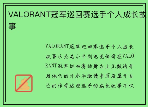 VALORANT冠军巡回赛选手个人成长故事