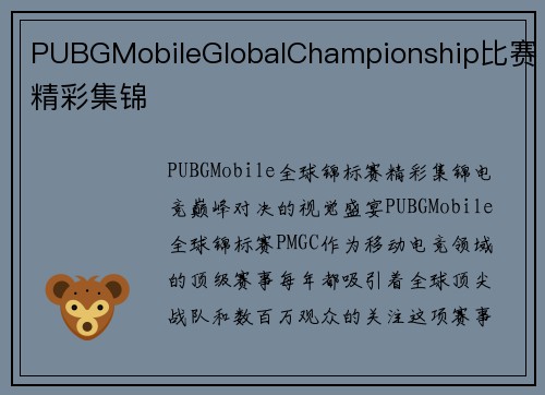 PUBGMobileGlobalChampionship比赛精彩集锦
