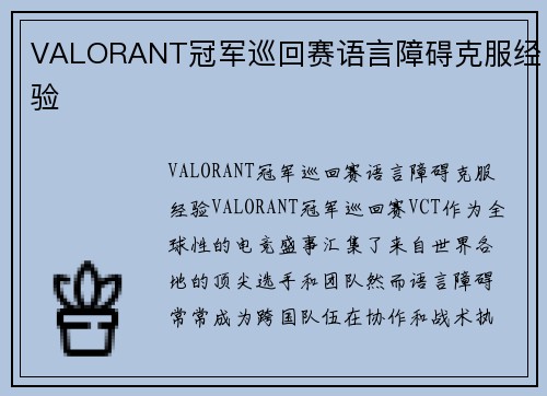 VALORANT冠军巡回赛语言障碍克服经验