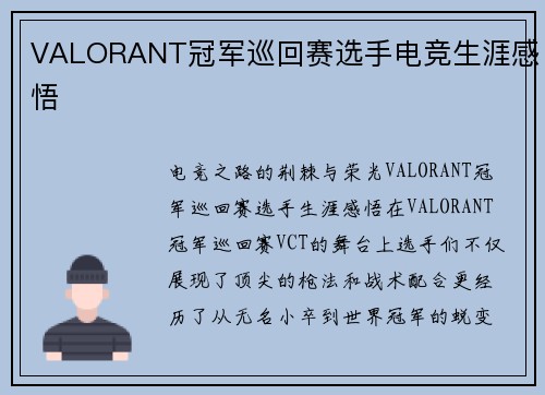 VALORANT冠军巡回赛选手电竞生涯感悟